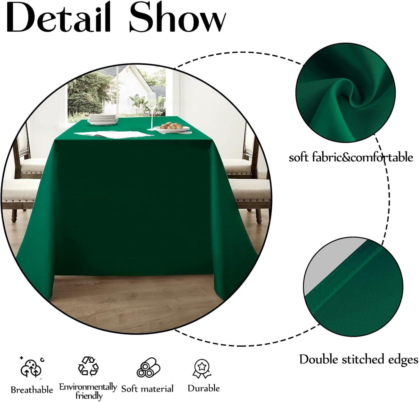 Rectangle Tablecloths 60x120 Inch 2 Pack Dark Green Tablecloth Washable Decorative Linen Polyester Table Cloths for Dining Table Banquets Buffet Parties and Wedding