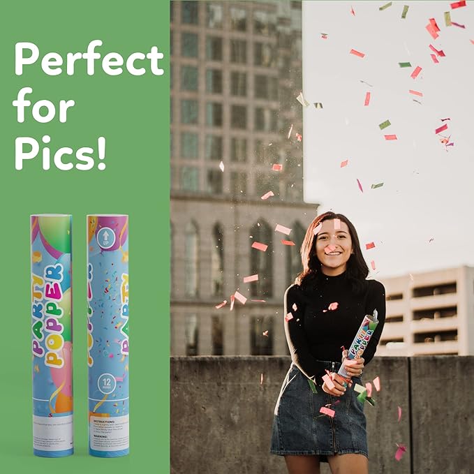 Biodegradable Confetti Poppers Cannon | 2 Pack | Multicolor | Party Poppers for Graduation, Birthday, Wedding | Alternative to Fireworks Smoke Bombs | Launches 25 ft | 12 inch | TUR Party Supplies