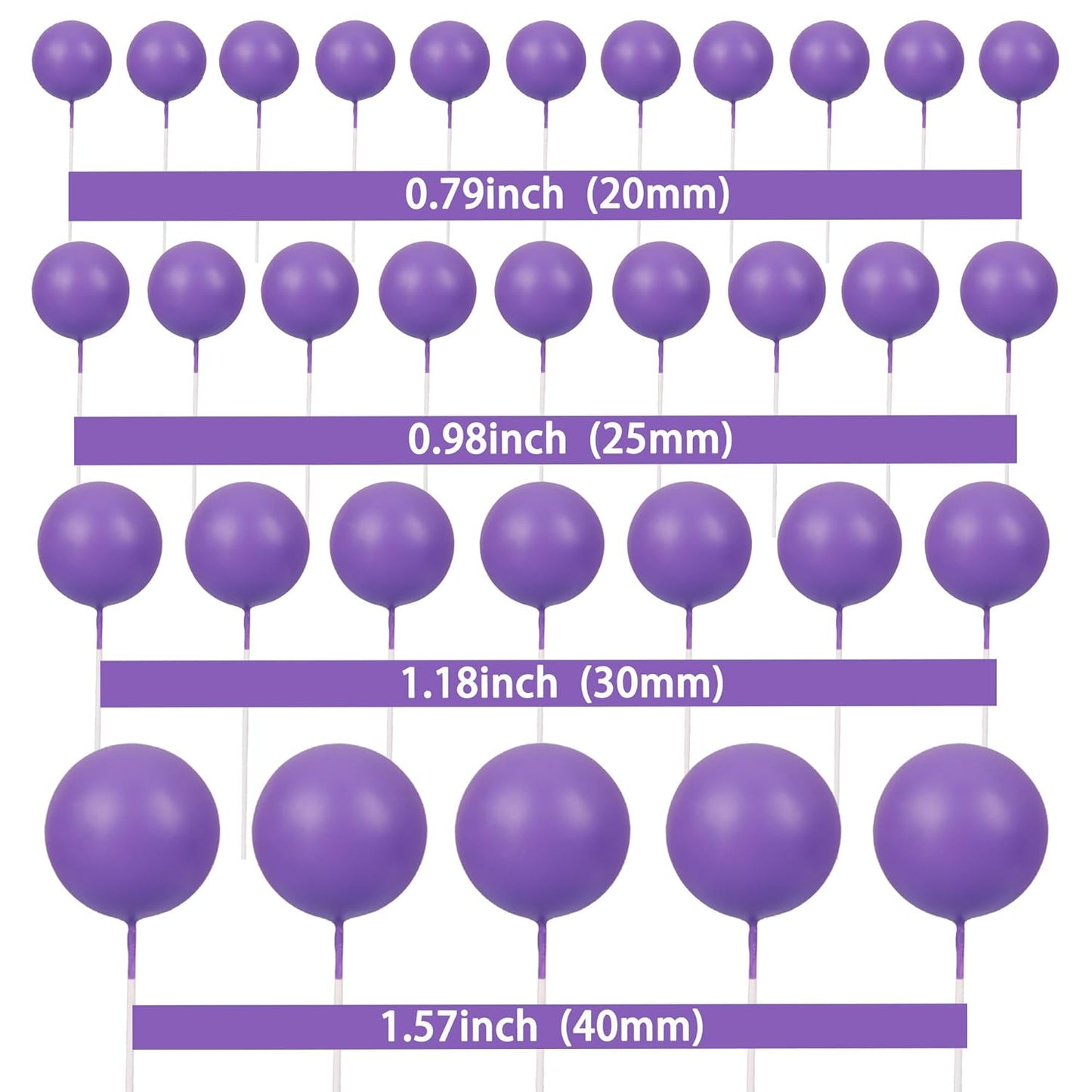 Gyufise 30Pcs Balls Cake Toppers Ball Cake Picks Foam Ball Shaped Cupcake Toppers Mini Balloons Baby Shower Cake Decorations for Wedding Enaggement Bridal Shower Birthday Party Supplies Purple