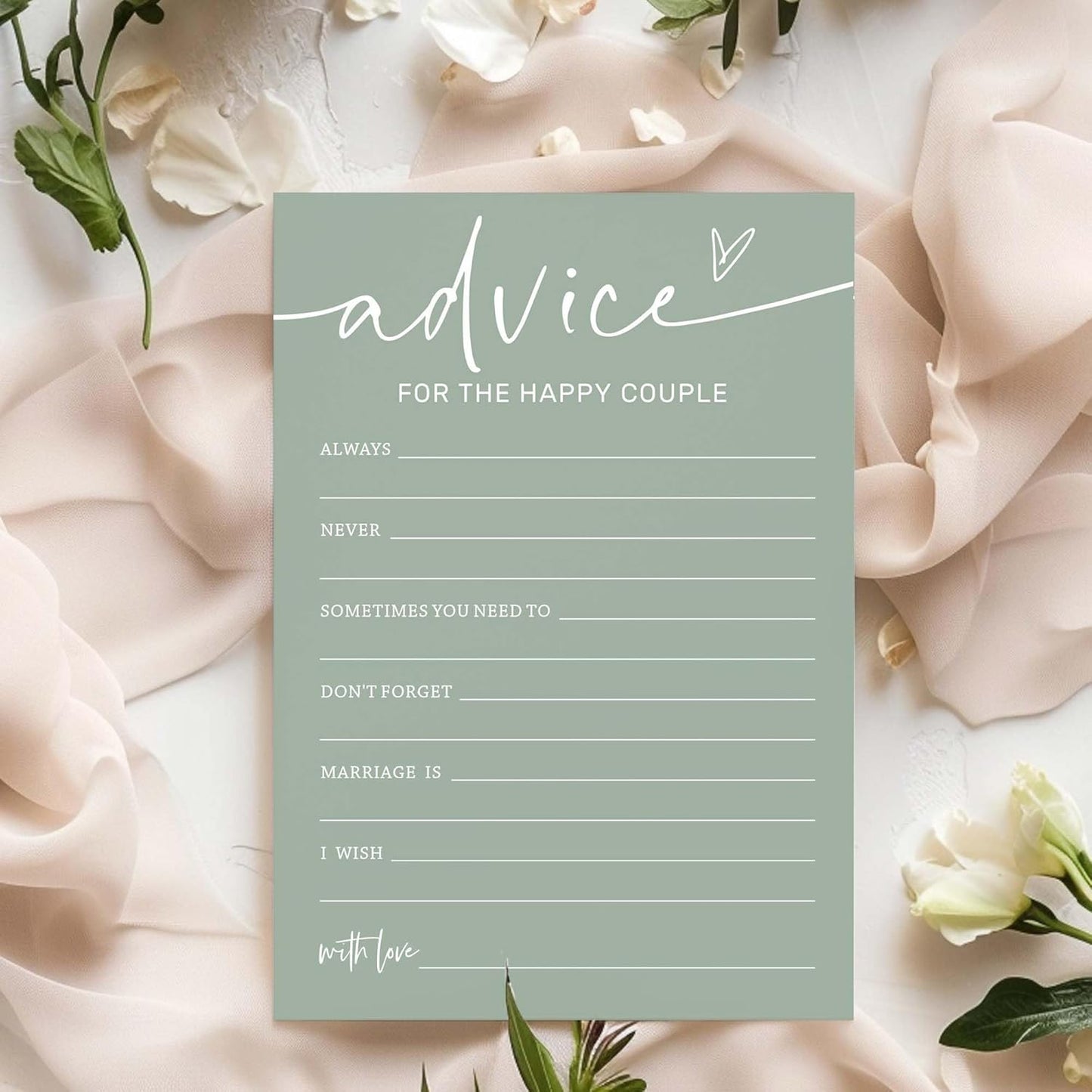 Bridal Shower Games Cards, Advice for The Happy Couple, Bridal Shower Game 25 Guests, Engagement Party Wedding Games for Guests, Minimalist Green Wedding Party Supplies - C10