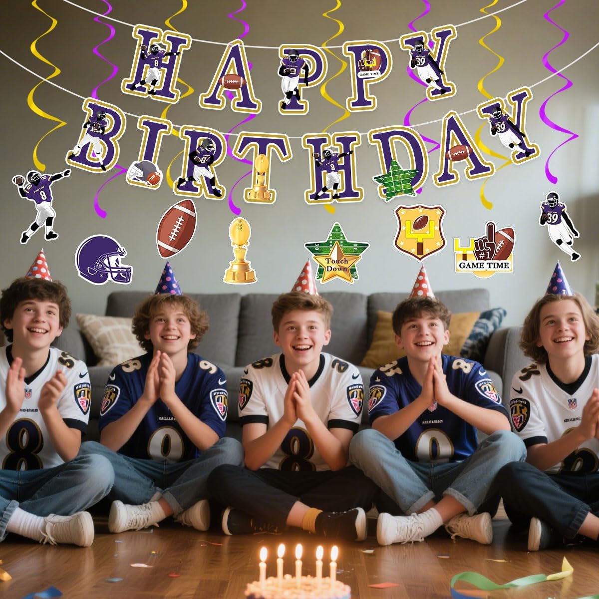 Football Birthday Party Decorations Football Birthday Banner with Super Bowl & Themed Party Supplies for Gameday Tailgate Decorations (Pre-Strung)