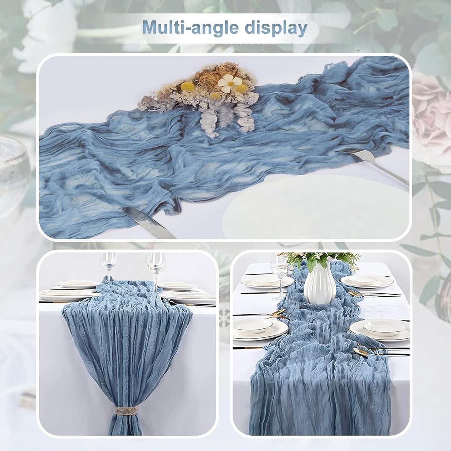 6 Pack Dusty Blue Cheesecloth Table Runner 35x120 Inch 10Ft Rustic Gauze Cheese Cloth Table Runner Sheer Cheesecloth Table Runners for Wedding Party Bridal Shower Decoration