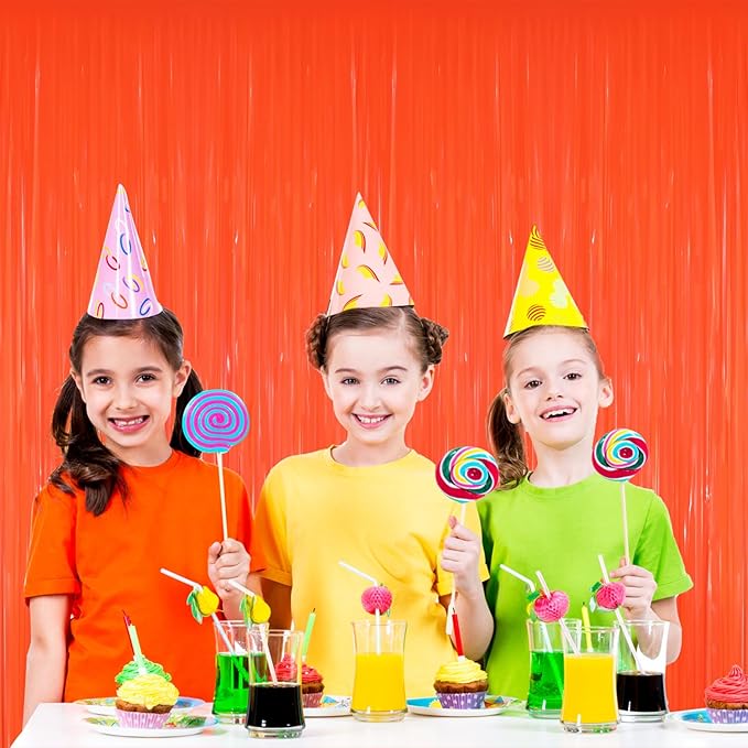 GOER 3.2 ft x 8.2 ft Metallic Tinsel Foil Fringe Curtains Party Photo Backdrop Party Streamers for Birthday,Graduation,New Year Eve Decorations Wedding Decor(3 Packs,Candy Tangerine)