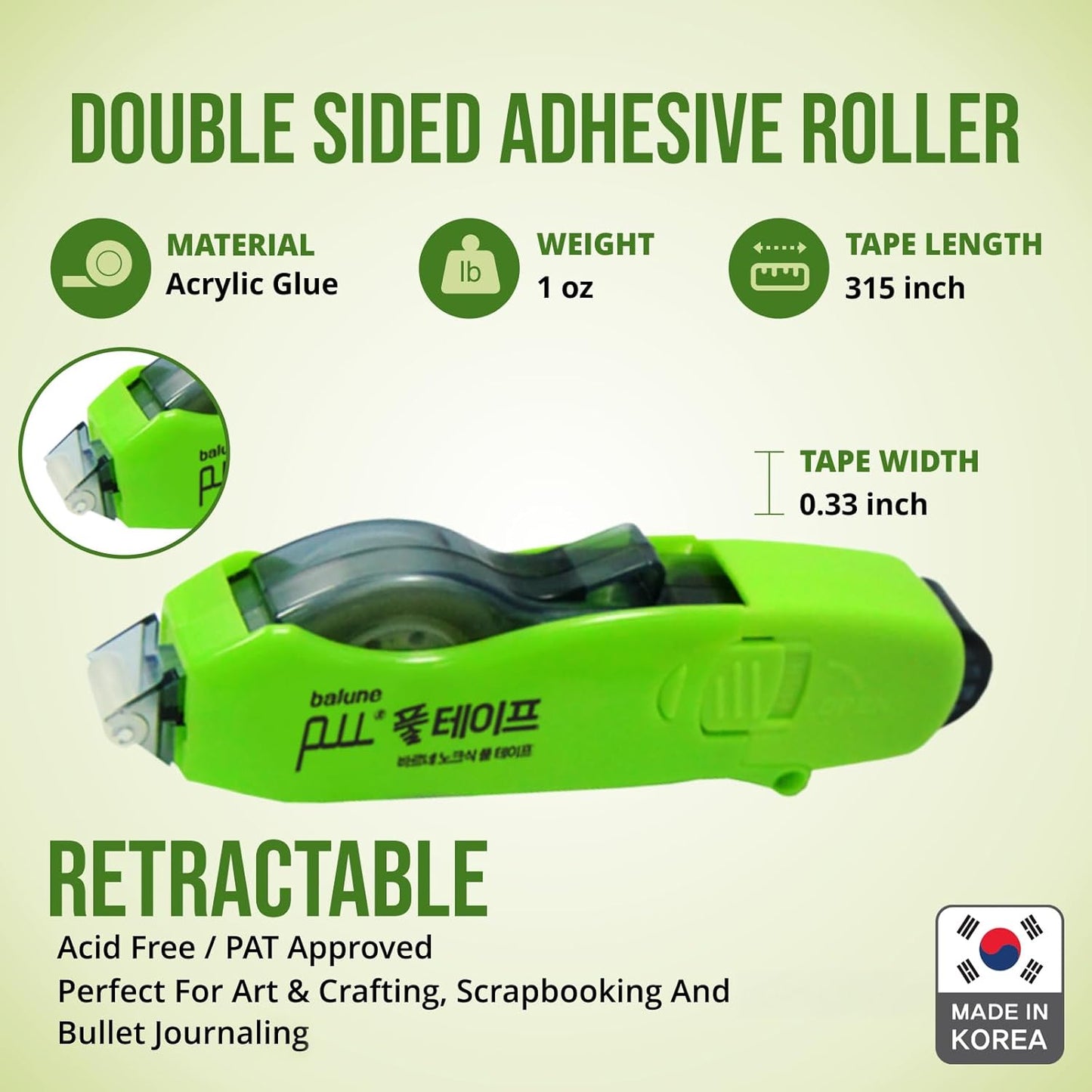TAPE RUNNER - Double Sided Adhesive with Dispenser Roller Included - Acid Free, Sticky, Transparent - Ideal for Scrapbooking, Crafts & More - Retractable (315 inches per Cartridge), 5 Cartridges