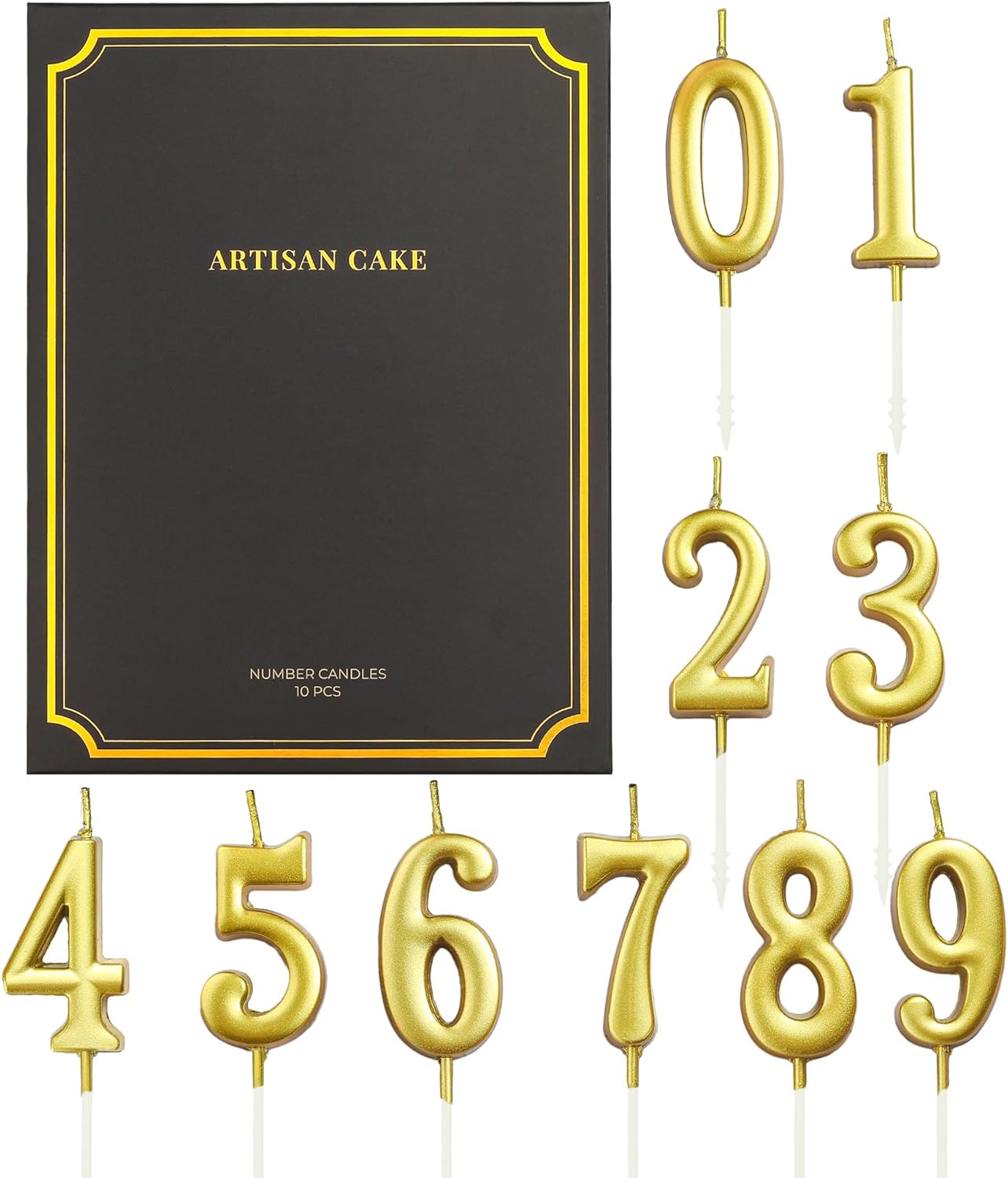 10-Pieces Gold Numeral Birthday Candles, Cake Numeral Candles Number 0-9 Glitter Cake Topper Decoration for Birthday,Wedding Anniversary,Party Celebration