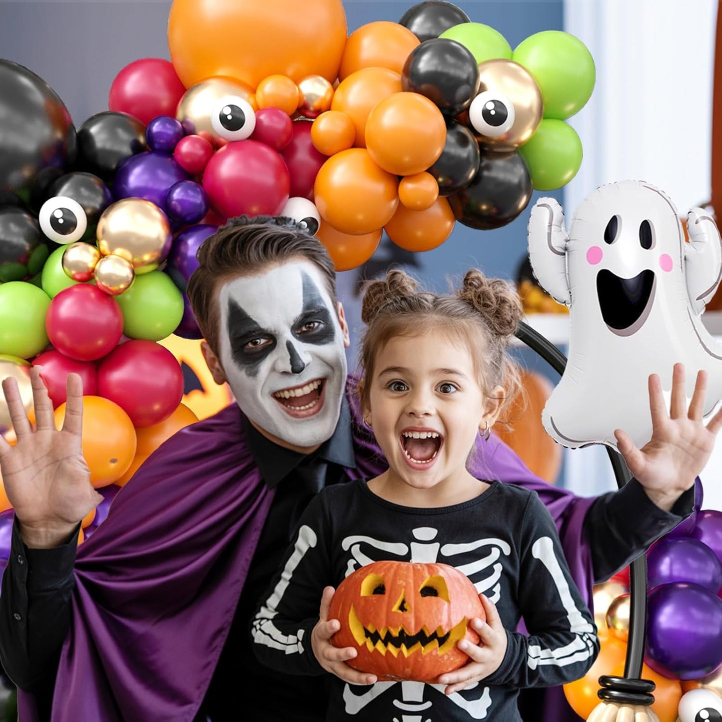 Halloween Balloon Arch, Orange Green Purple Balloons With Eyeball Long Balloons Ghost Foil Balloon For Classic Halloween Ghost Spooky Vampire Haunted House Scary Themed Birthday Party Decorations