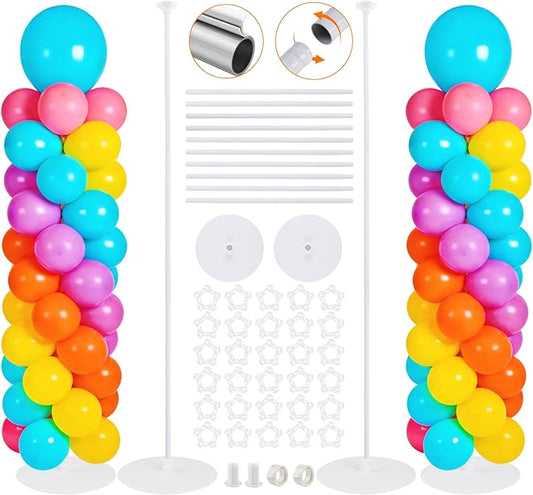 Balloon Stand Kit Set of 2, 7FT Metal Balloon Pillars Stand with Base, Reusable Balloon Columns for Birthday, Wedding, Baby Shower, Graduation Party Decorations