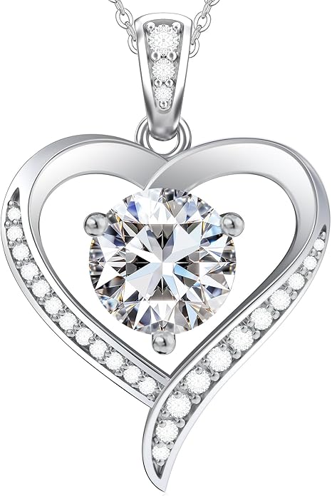 Valentines Day Gifts for Her - Heart Pendent Necklaces for Women, 1-3ct Moissanite Necklace with I love U Engraving - Anniversary Birthday Gifts for Wife, Girlfriend, Mother, 925 Silver Jewelry