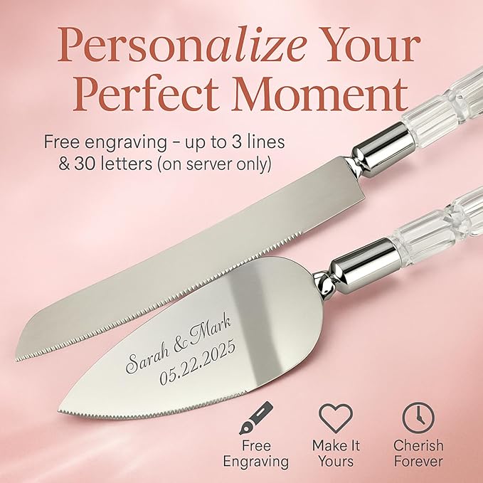 GIFTS INFINITY Personalized Wedding Cake Knife and Server Set with Engraving – Cake Cutting Utensil Set, Keepsake Gift for Wedding, Anniversary, Reception, Birthday & Other Occasions (CT-101QA)