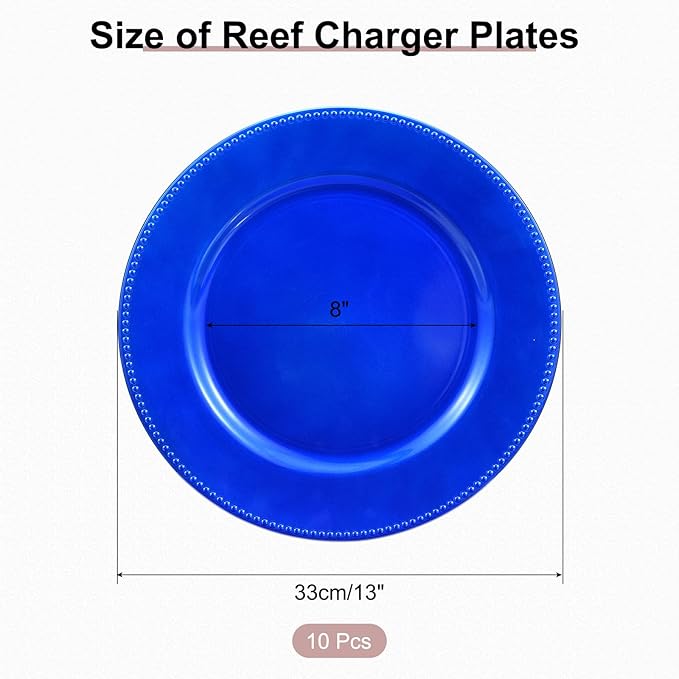 uxcell 10pcs Charger Plates Bulk 13 Inch Plastic Charger Plates Round Plate Chargers for Dinner Wedding Party Event Table Setting Decoration Blue