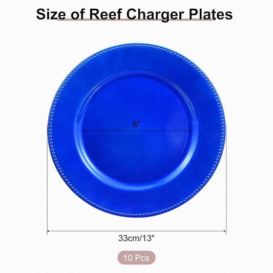 uxcell 10pcs Charger Plates Bulk 13 Inch Plastic Charger Plates Round Plate Chargers for Dinner Wedding Party Event Table Setting Decoration Blue
