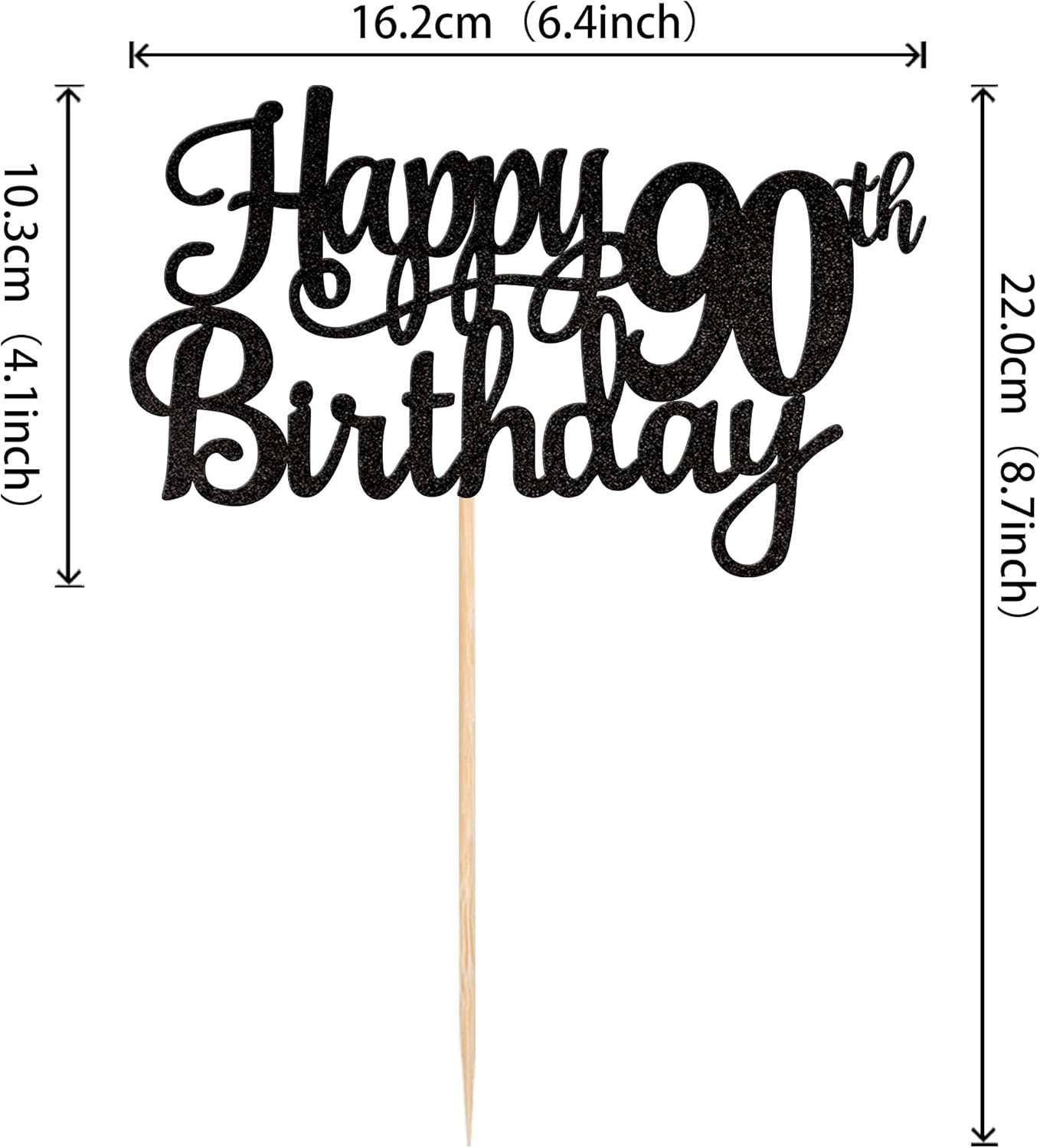 1 PCS Happy 90th Birthday Cake Topper Glitter Cheers to 90 Years Birthday Cake Pick 90 Fabulous Cake Decoration for Happy 90th Birthday Theme Party Decorations Supplies Black