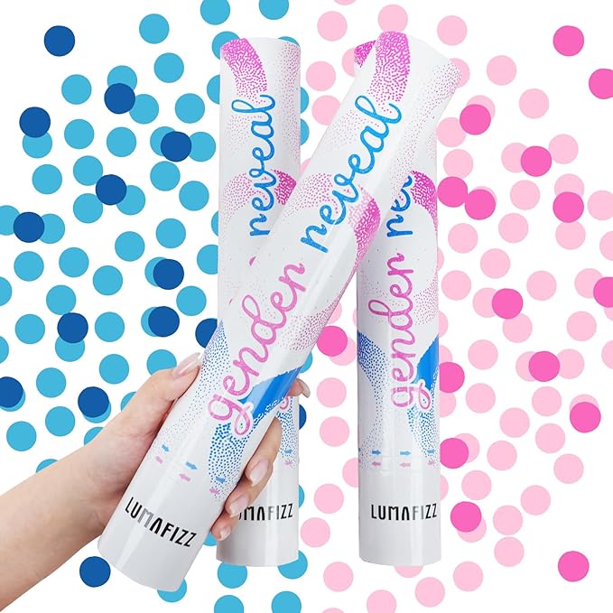 Gender Reveal Confetti Cannon - Biodegradable Confetti Poppers - Pink & Blue, 2 Pack - Party Supplies Pop Gun-Cannon for Boy or Girl Baby Reveal Party Supplies (1Pink +1Blue)