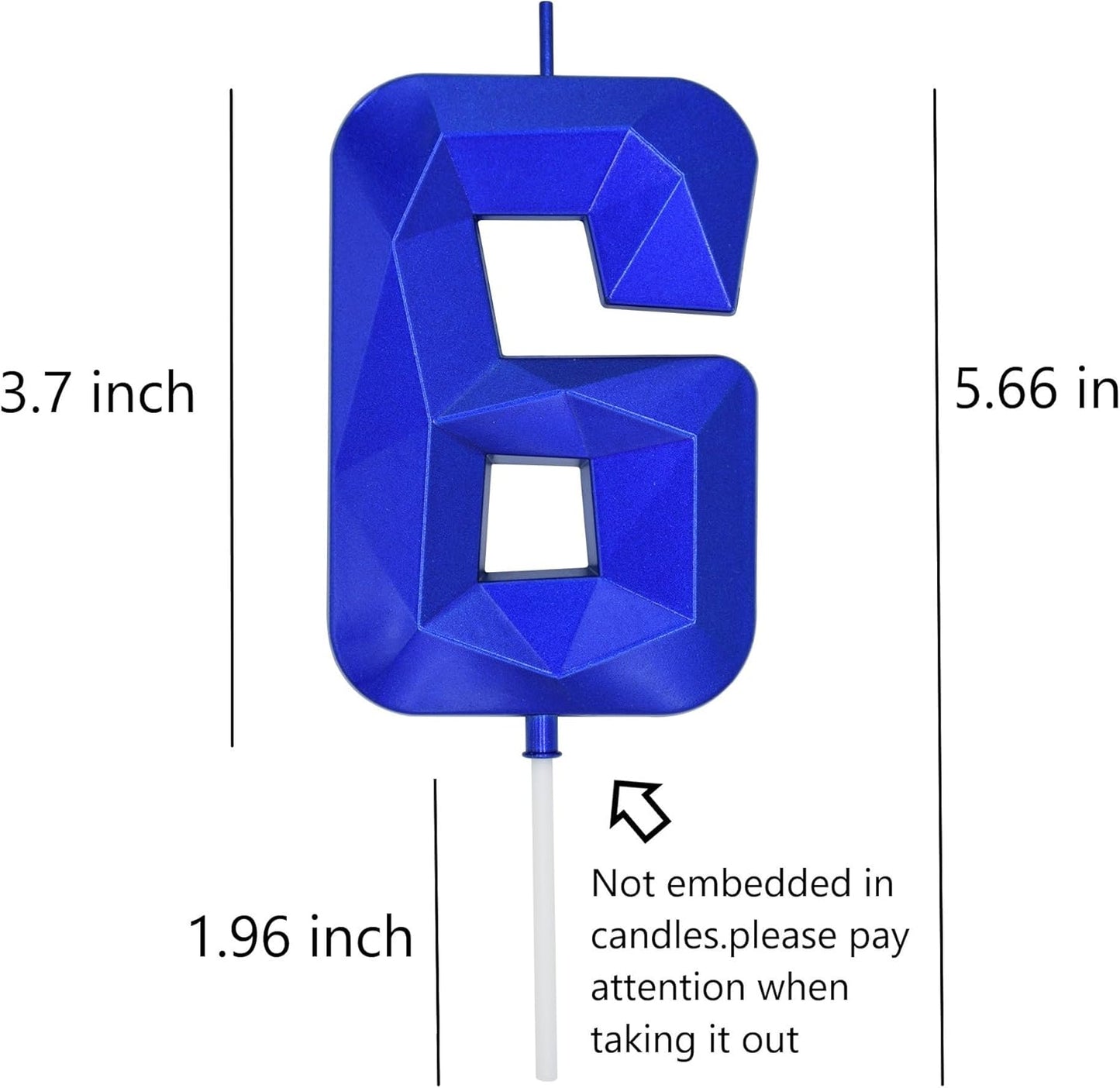 DERVENTA Birthday Candles Big Numbers 3D Blue 3.7 inch Party Cake Topper 1 Piece (Number 6 Blue)