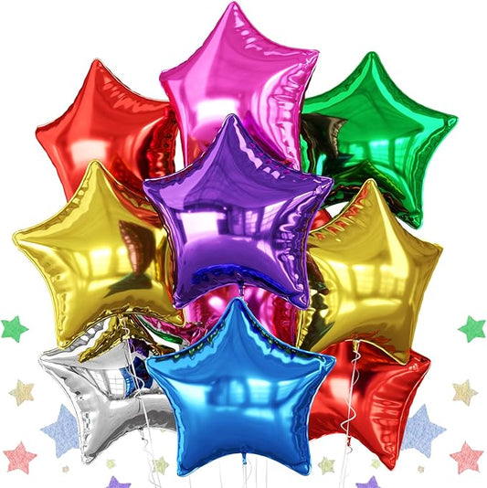 Biapian Colorful Star Foil Balloons, 10PCS Rainbow Foil Stars Shape Balloon, 18 Inch Multicolor Stars Balloons Aluminum for Helium for Kids Birthday, Baby Shower Wedding Colorful Party Decoration