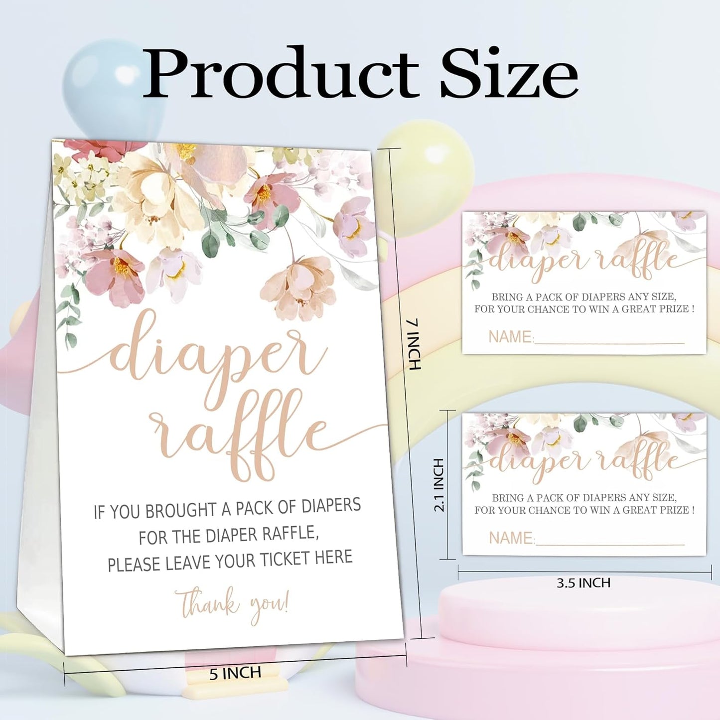 Floral Diaper Raffle Tickets for Baby Shower Game, 1 Standing Sign(5 * 7 Inch) & 50 Guessing Cards for Baby Shower Party Decoration