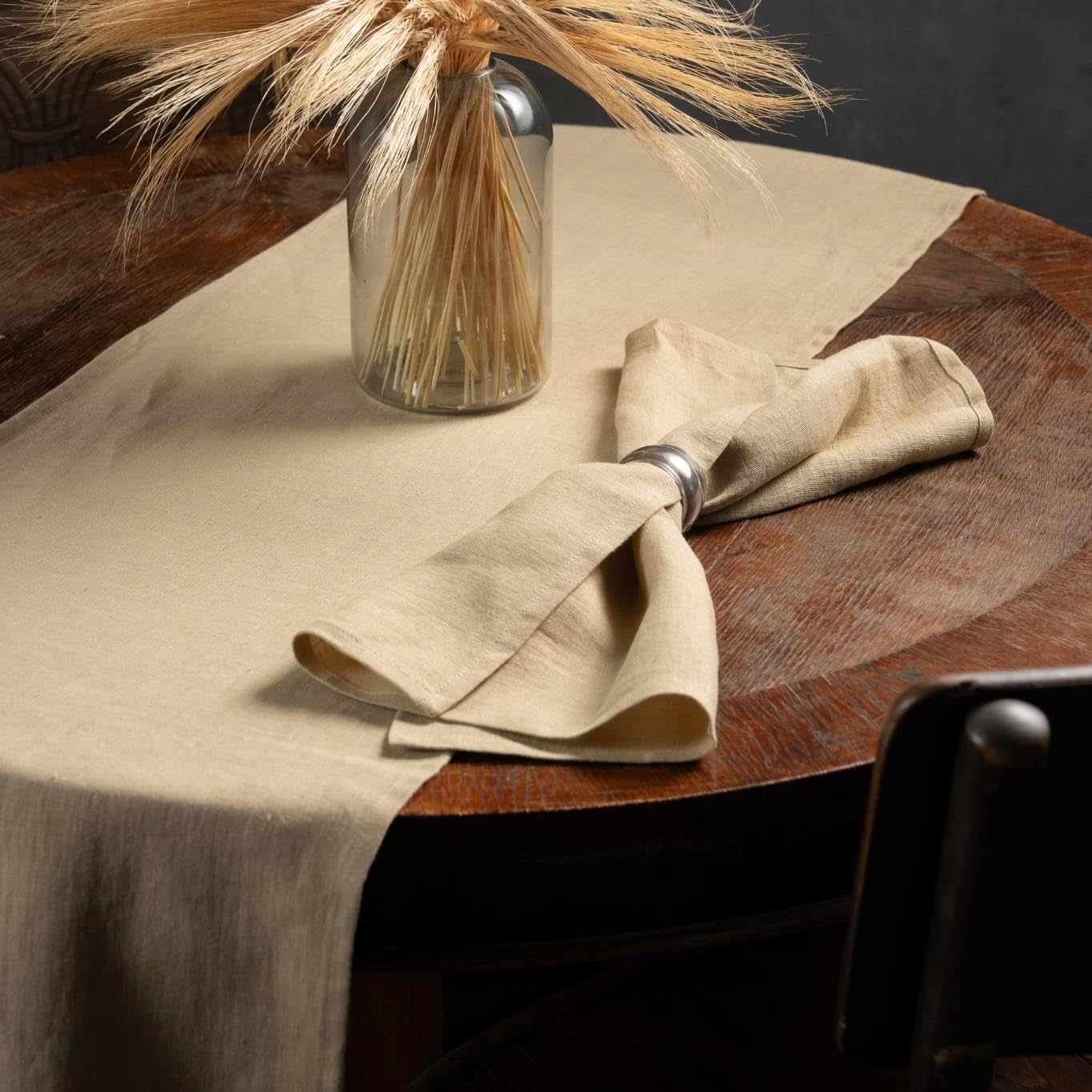 Linen Table Runner 60 inches Long - 100% Pure Linen Flax - Stonewashed European Linen Table Runner (Royal Creme, 14 x 60 Inch) - for Dining, Fall, Autumn, Thanksgiving