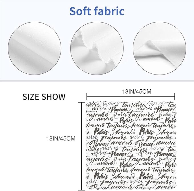 Yibeas Hand Drawn French Words Cloth Napkins Set of 4 Soft Paris, France, Always Love, Thank You and Hello Washable and Reusable Dinner Napkins for Weddings Parties 18 x 18 inch