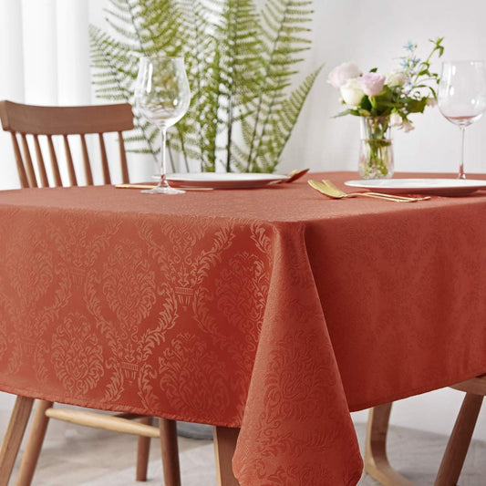 maxmill Jacquard Table Cloth Damask Design Water Proof Wrinkle Free Heavy Weight Soft Tablecloth Decorative Fabric Table Cover for Outdoor and Indoor Use Rectangular 60 x 104 Inch Rust
