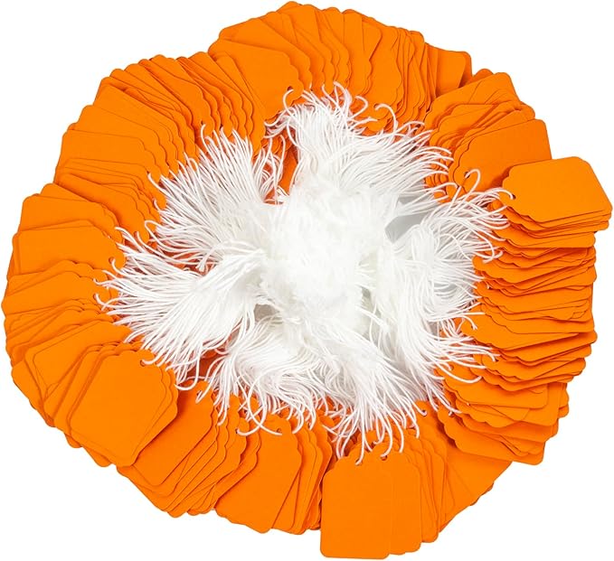Price Tags with String Attached, Pack of 500 Blank Labeling Writable Tags for Product Jewelry Clothing Arts & Crafts DIY Gift Decorations(1.18"x1.18", Orange)