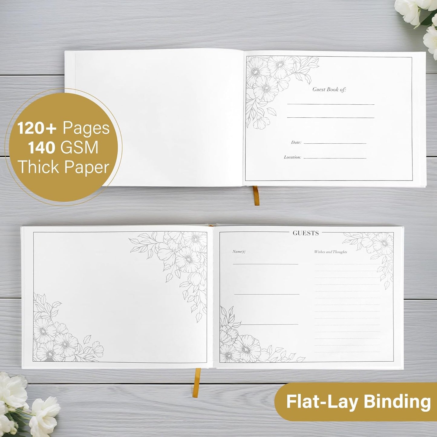 LotFancy Wedding Guest Book, 10 x 8’’ Sign in Book with 2 Pens, Polaroid Guest Book with 128 Pages, Gold Foil Hardcover, Guestbook for Wedding Reception, Bridal Shower, Birthday and Special Events