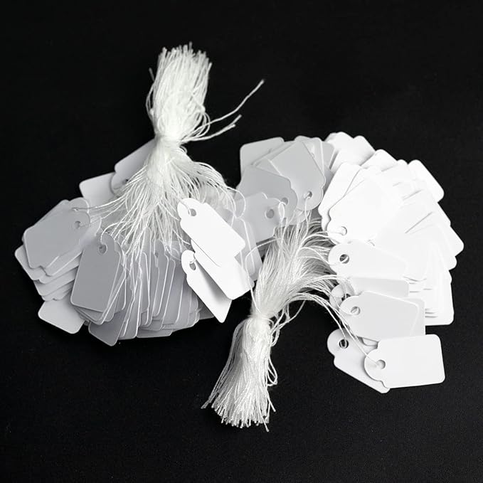 Rich Union 1000pcs White Price Tags with String Attached, Marking Merchandise Strung Tags Writable Label Hang Tags for Pricing Gift Jewelry Clothing Yard Sale Garage Supplies