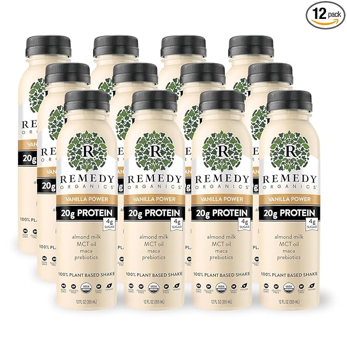Remedy Organics Vanilla Dream Power 12-Pack | Plant Based MCT Oil Protein Shakes, Ready to Drink | USDA Organic, Vegan, Gluten Free, Dairy Free, Soy Free |12 Vanilla Dream Bottles