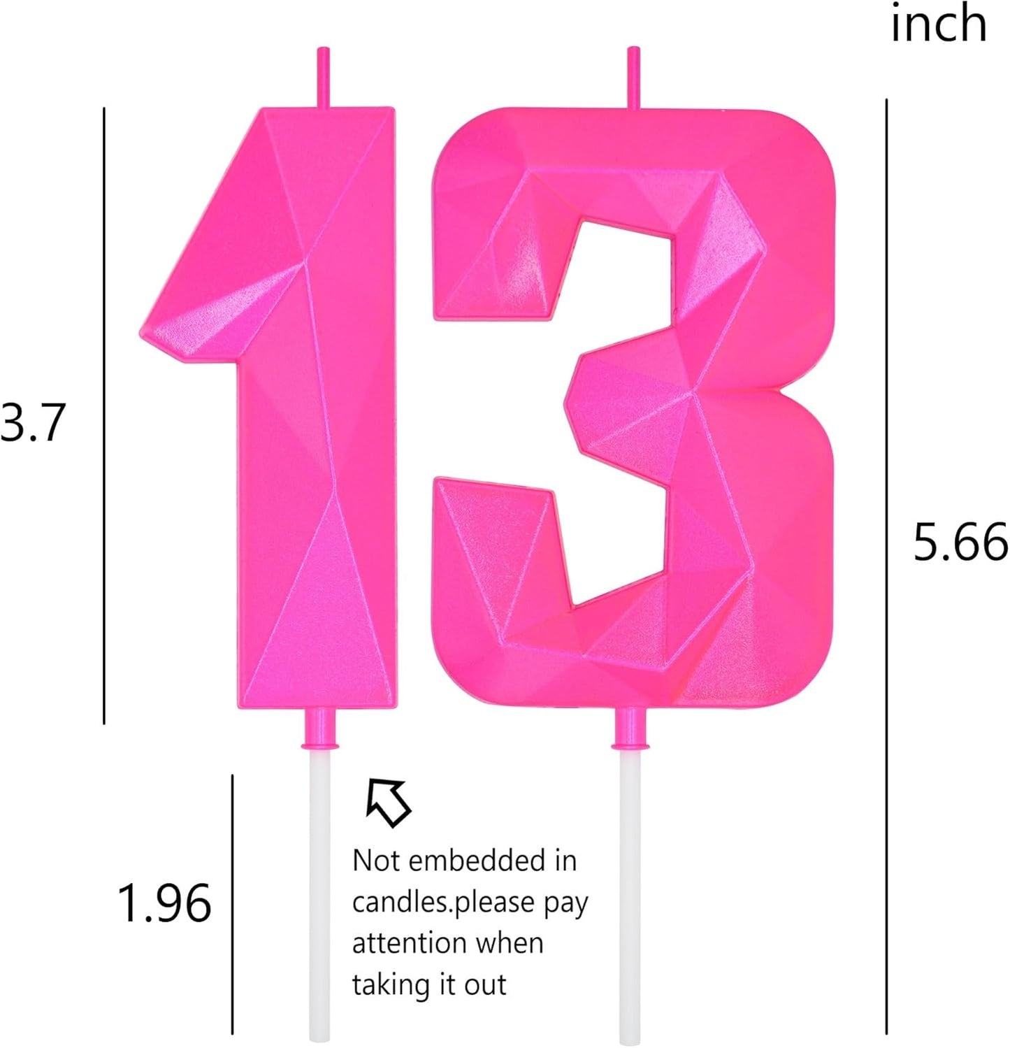 DERVENTA Birthday Candles Big Numbers 3D Pink 3.7 inch Party Cake Topper 1 Piece (Number 13 Pink)