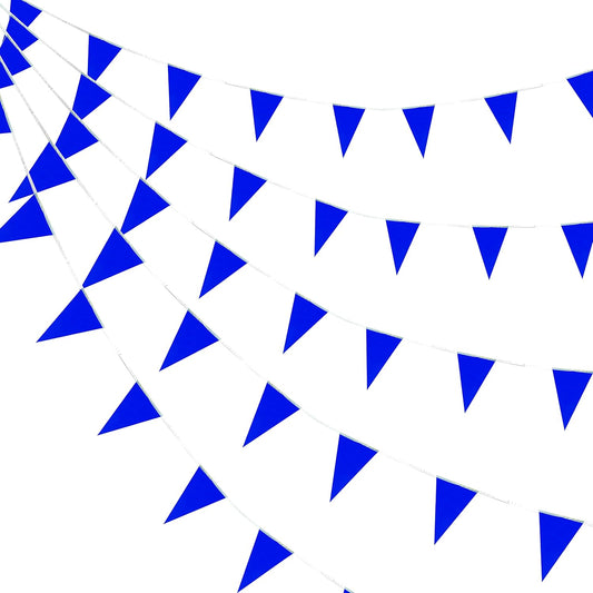 Consummate 100 Feet Blue Blank Pennant Banners Flags String Hanging DIY Triangle Bunting Flags for Grand Opening,Kids Birthday,Party Decorations,60 PCS