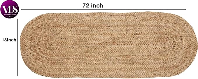 VDS Pack of 1 - Oval Jute Rug Braided Table Runner 100% Natural Burlap Reversible Rustic Hessian Table Cloth Centerpiece for Wedding ,Home, Kitchen, Table Decoration (Size 13x72 Inch) (Natural)