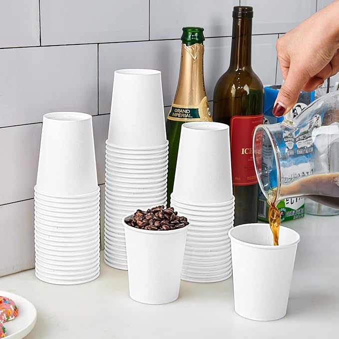 Turbo Bee 300Pack 8oz Paper Cups,Disposable Coffee Cup， White Paper Water Cups,Hot/Cold Beverage Drinking Cup for Party,Travel and Event