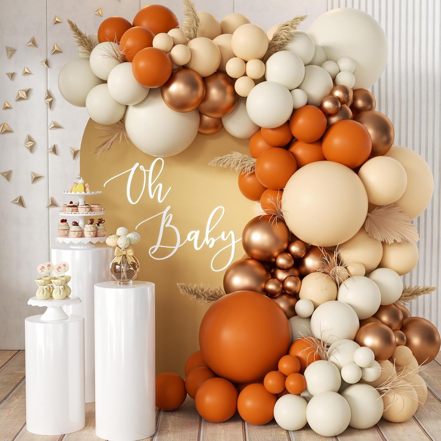 Orange White Gold Balloon Garland Arch Kit, 166Pcs Boho Fall Balloons for Birthday Autumn Thanksgiving Day Wedding Baby Shower Party Decorations