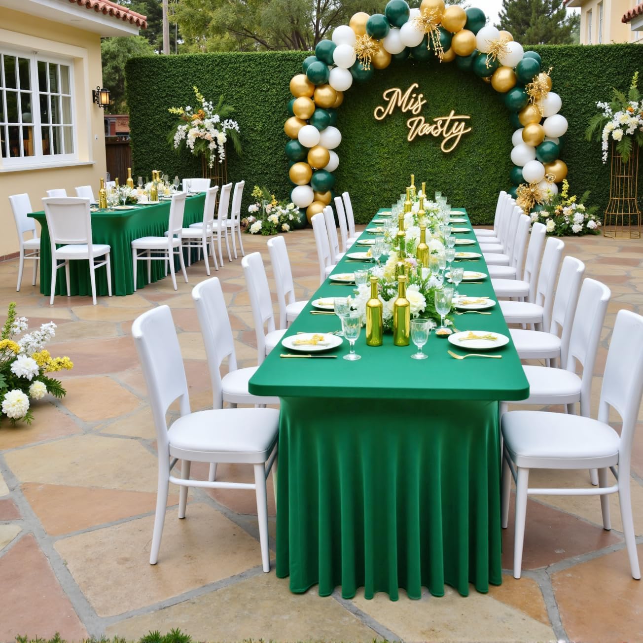 Emerald Spandex Table Clothes for 6 Foot Rectangle Tables, 2 Pack Wrinkle Free Rectangle Table Cloth 6ft Stretch Fitted Tablecloths with Skirt for Parties Weddings Birthday Banquet Baby Shower