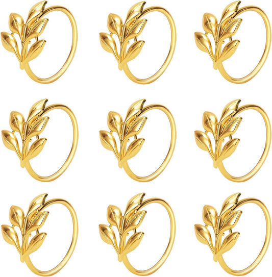 KPOSIYA Set of 50 Leaf Napkin Rings Metal Gold Napkin Holder Table Napkin Rings for Thanksgiving Day Christmas Dinning Table Parties Everyday (Ye Zi-Gold 50)
