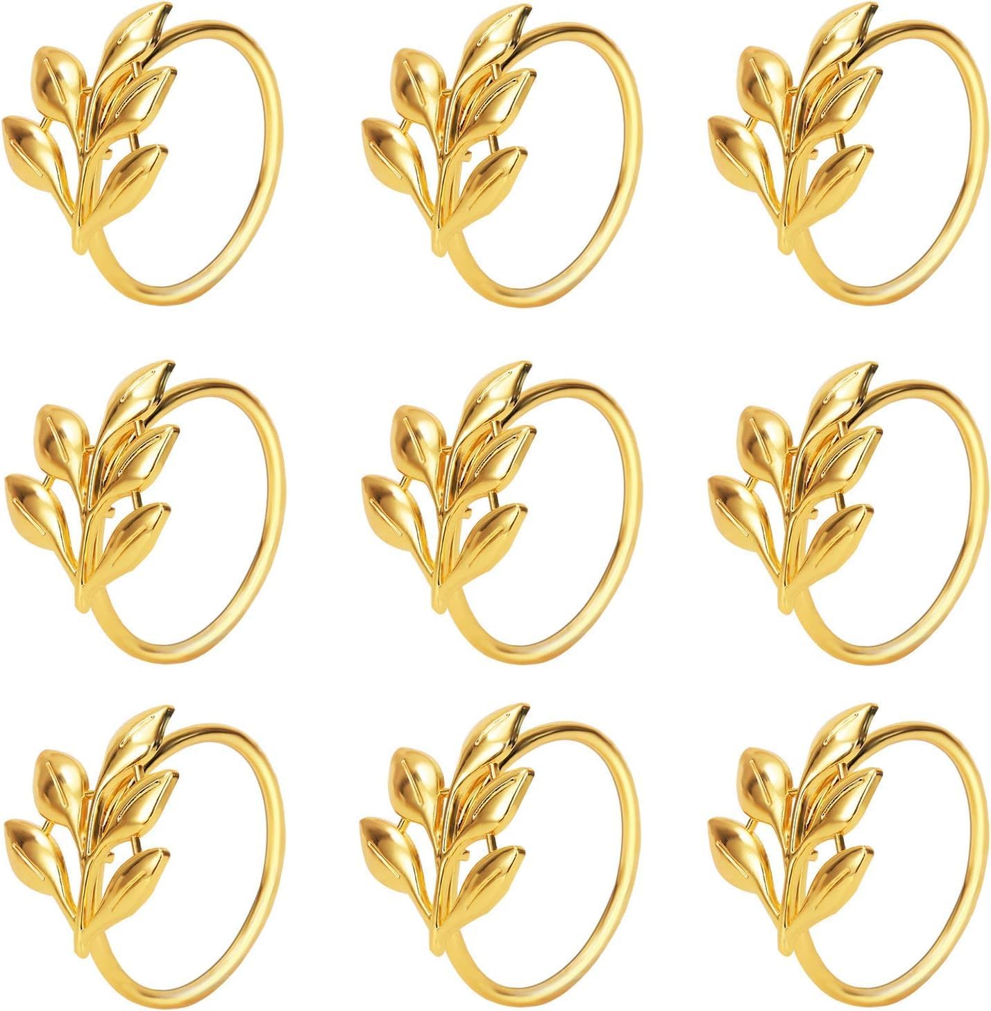 KPOSIYA Set of 6 Leaf Napkin Rings Metal Gold Napkin Holder Table Napkin Rings for Thanksgiving Day Christmas Dinning Table Parties Everyday (Ye Zi-Gold 6)