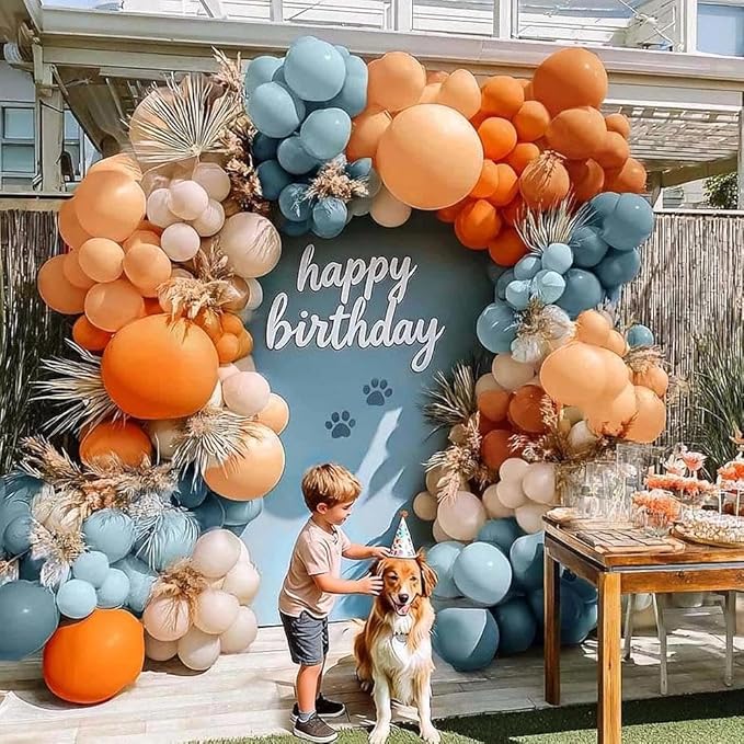 Orange Blue Balloon Arch Kit Double Stuffed Dusty Pastel Blue Burnt Orange Peach Beige Boho Balloon Garland for Neutral Baby Shower Birthday Bridal Wedding Party Decoration