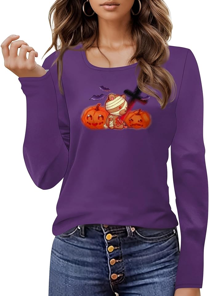 Halloween Sweatshirt Loose Fit U-Neck Spooky Graphic Sweatshirts Fall Halloween Costumes For Holiday Party 2025