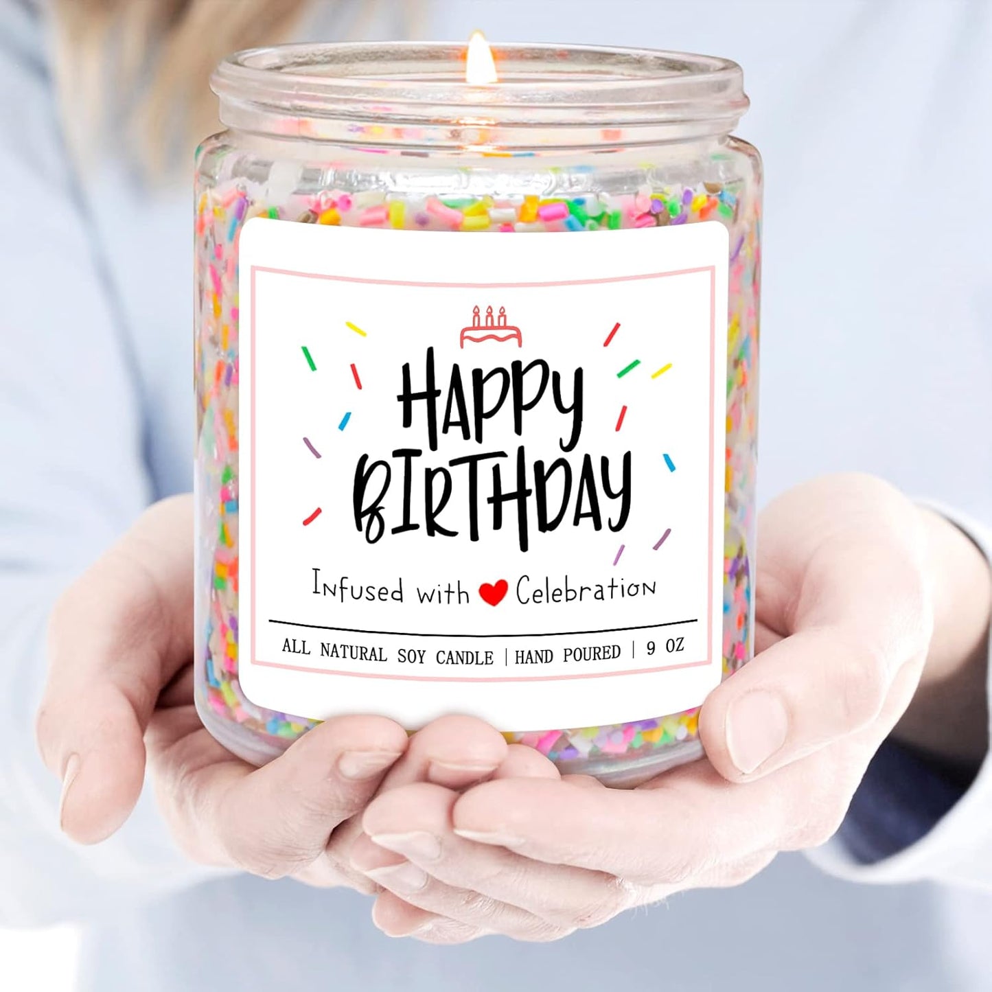 Homsolver Happy Birthday Gifts for Women Men, Vanilla Cream Scent with Sprinkles Candy Birthday Candles, Unique Best Friend Idea Gifts for her, Handmade Candle Decor
