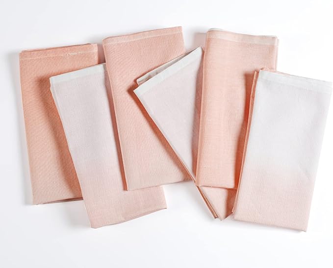 FINGERCRAFT Cloth Napkins Set of 6 Cotton Blend 20x20 Inch Large Size Dinner Napkins Cloth Perfect for Parties Dinners Weddings Cocktail Christmas Easter Ombre Tie Dye Peach