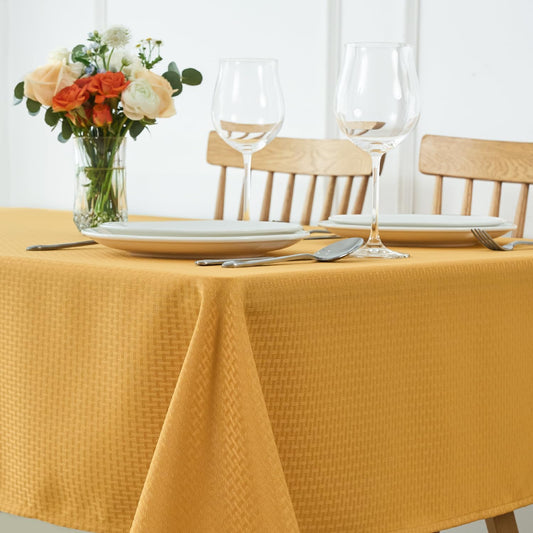 maxmill Weaved Texture Tablecloth Water Resistance Antiwrinkle Spillproof Soft Washable Table Cloth for Dining Room, Buffet Banquet Parties Holiday Dinner, Rectangular 60 x 108 Inch, Ochre Yellow
