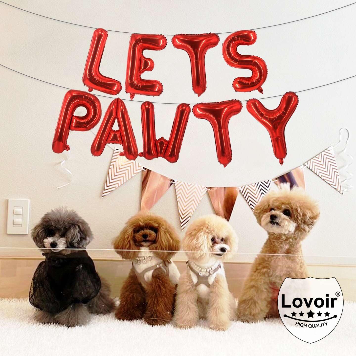 9 Pcs Lets Pawty Balloons Banner 16 Inch, Dog Cat Pet Birthday Letters Sign Lets Pawty Balloons Happy Birthday Banner for Pet Dog Cat Party Supplies Decorations (Red)