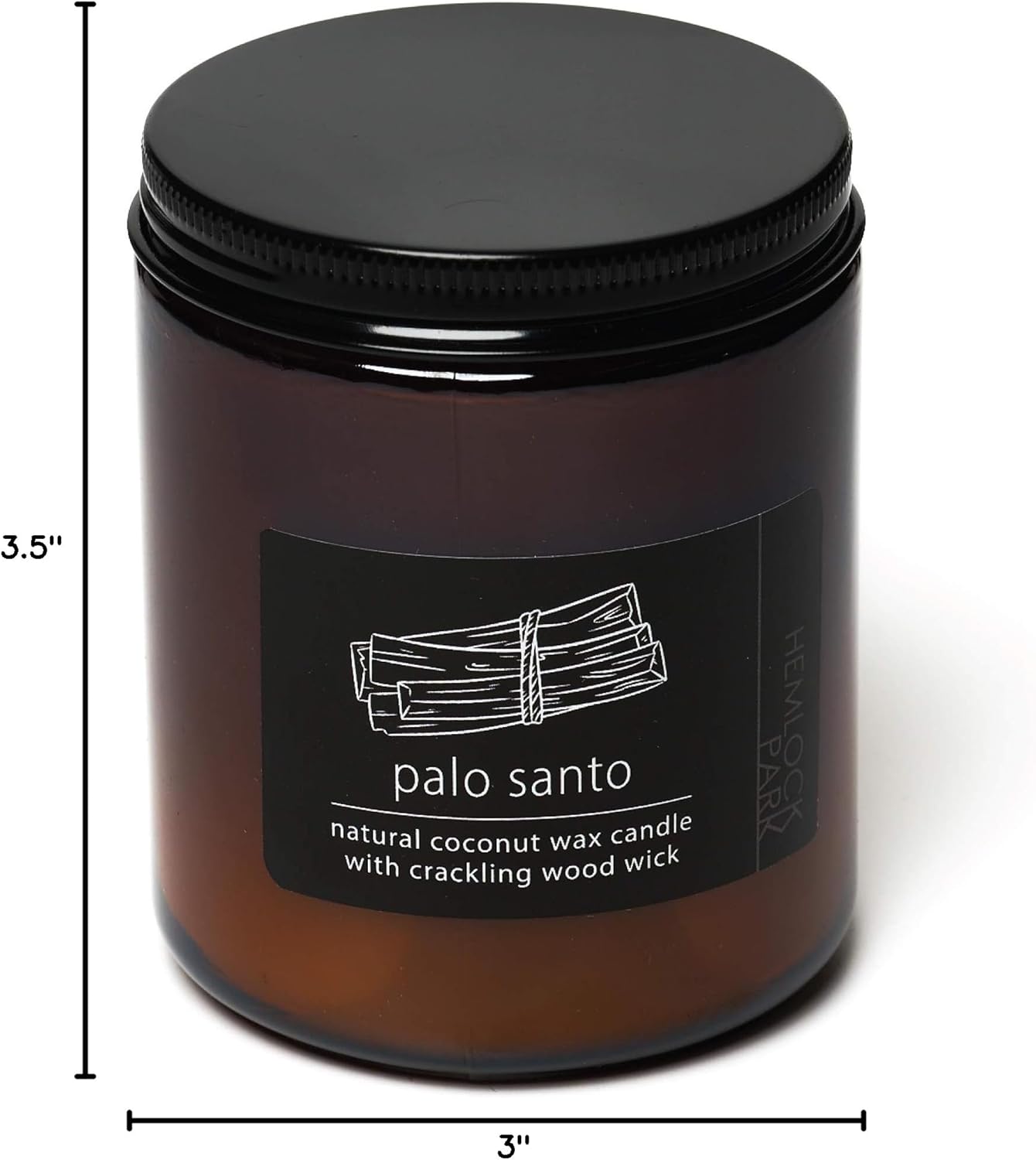 Hemlock Park Crackling Wood Wick Candle Handcrafted with Natural Coconut Wax (Standard 8 oz, Palo Santo)
