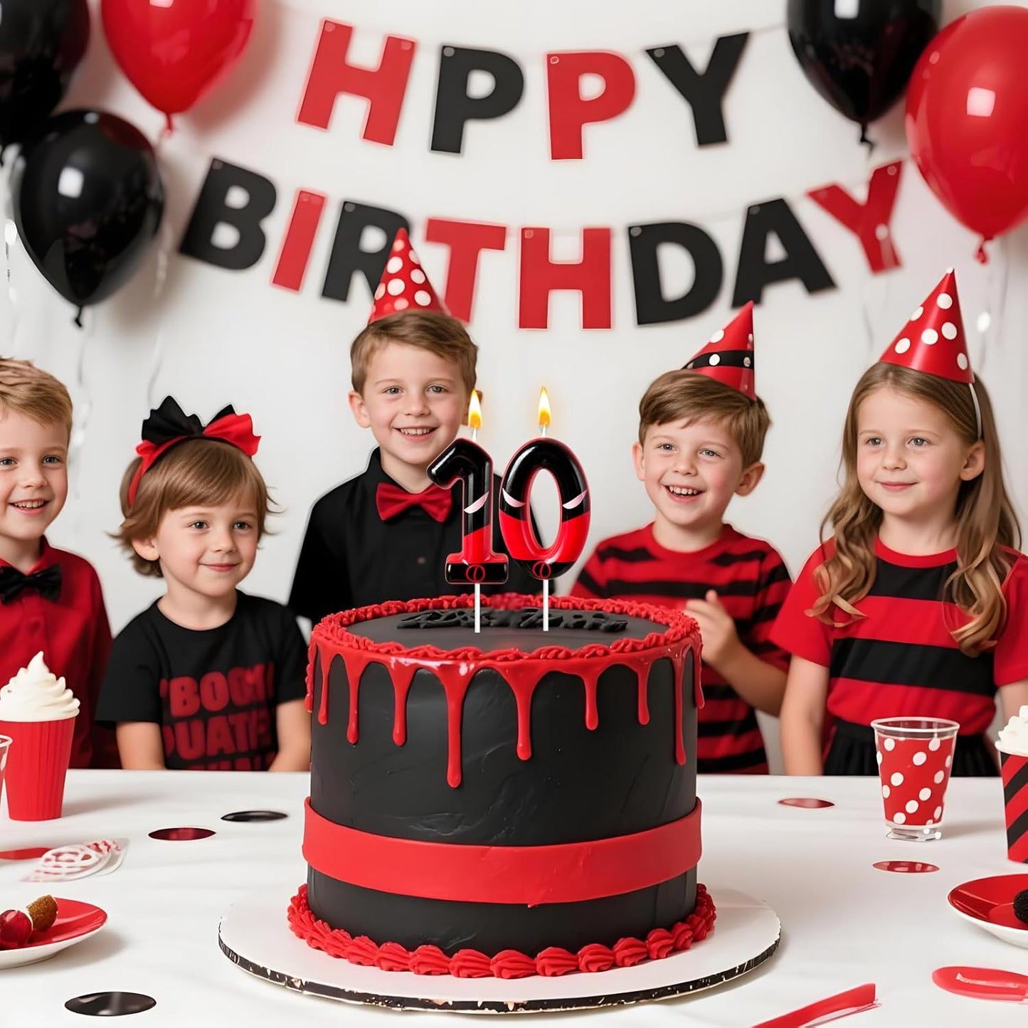 Black Red Mask Number 0 Birthday Candles - Comic Themed Cake Topper for Birthday Decorations Supplies, 0 Candle Party Favors (Number 0)