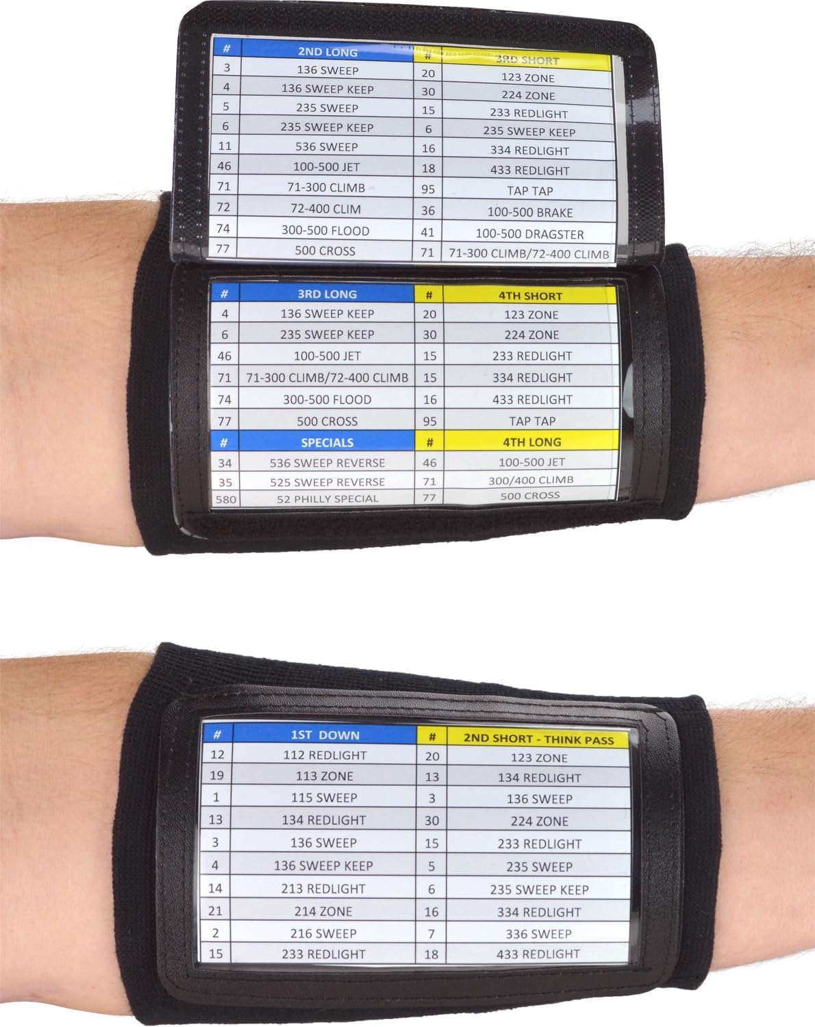 Sports Unlimited Adult Triple Wrist Coach, Football Wristbands for Plays, Baseball Wristbands, QB Arm Bands