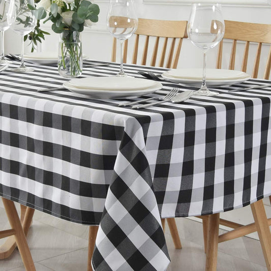 maxmill Checkered Square Tablecloth Stain Resistant Waterproof and Wrinkle Resistant Washable Heavy Weight Soft Table Cloth Gingham for Dining Room and Outdoor Use, 52 x 52 Inch Black and White