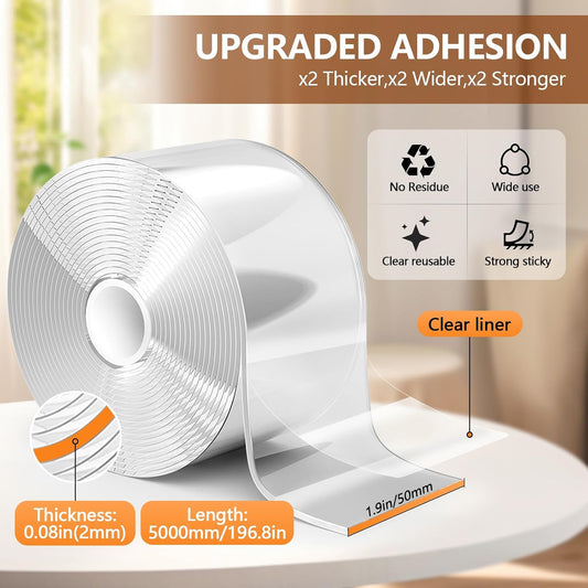Strong Double Sided Tape Heavy Duty Widely, No Residue Clear Double Sided Mounting Tape,Two Sided Adhensive Nano Tape for Walls,Carpet,Posters,Dorm Room Essentials Teacher Must Haves