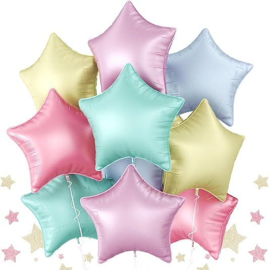 Biapian Pastel Star Foil Balloons, 10PCS Macaron Foil Stars Shape Balloon, 18 Inch Multicolor Stars Balloons for Helium Pentagram Balloon for Girls Boys Birthday, Baby Shower Wedding Party Decoration