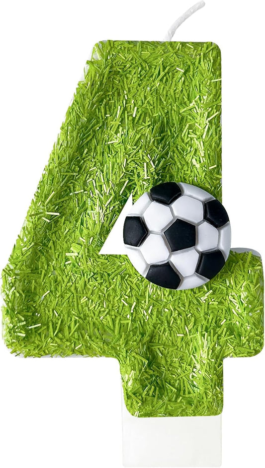 4th Birthday Candles，Soccer Birthday Decorations，Suitable for Girl and boy Cake Toppers, Wedding Cakes, Anniversaries, Party Celebrations, Birthday Decorations