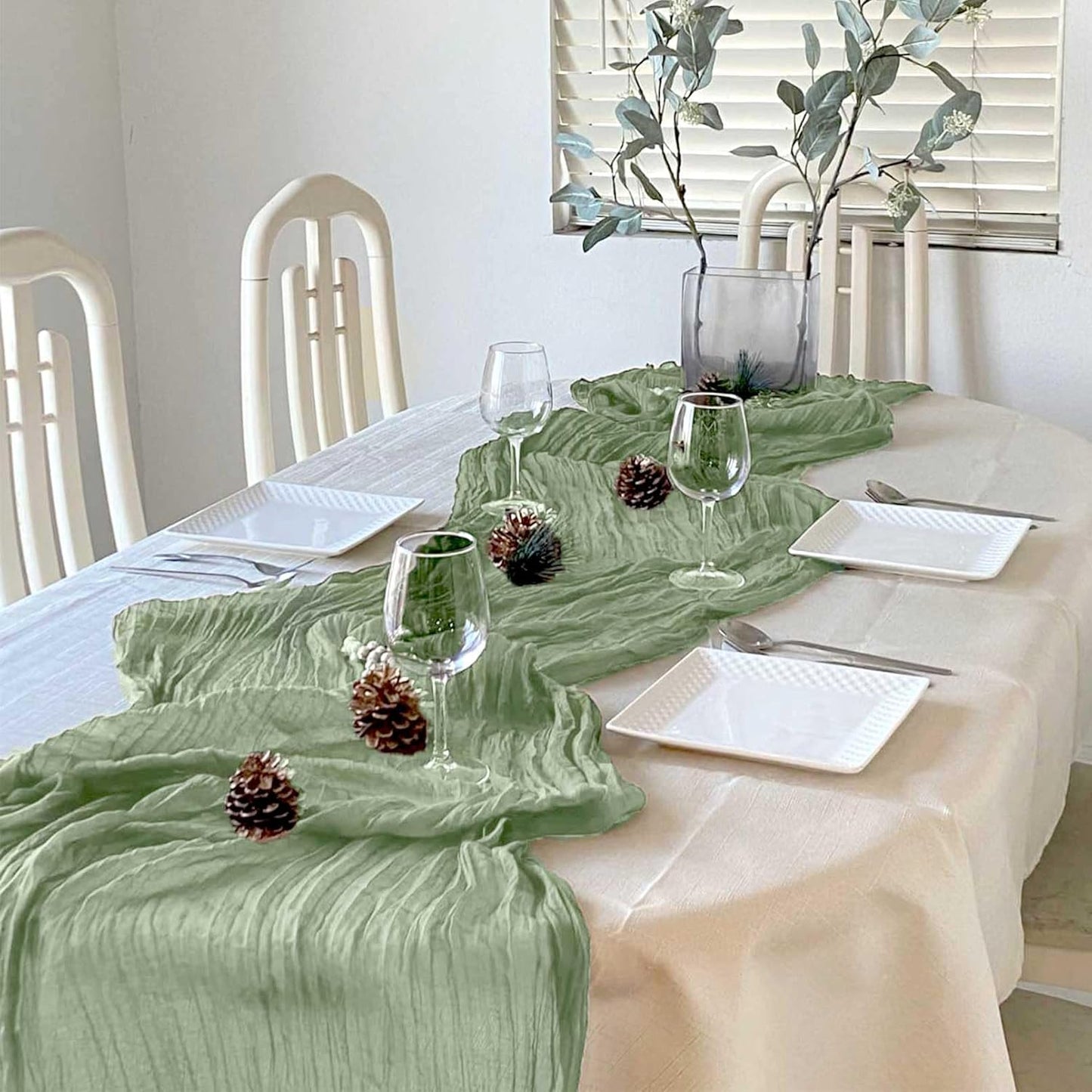 Sage Green Cheesecloth Table Runner 20 Pack – 35 x 71 Inch Boho Gauze Table Runners for Rustic Wedding Arch Decor, Bridal Shower, Baby Shower, Banquets, Farmhouse Party Decorations