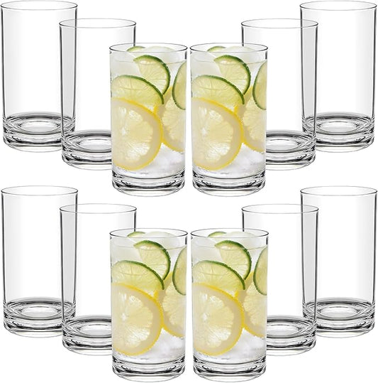 RLWY 17 Oz Acrylic Plastic Tumblers Set of 12, Clear, Shatterproof, BPA-Free, Dishwasher-Safe, Reusable Drinking Glasses for Kitchen, Poolside, Patio